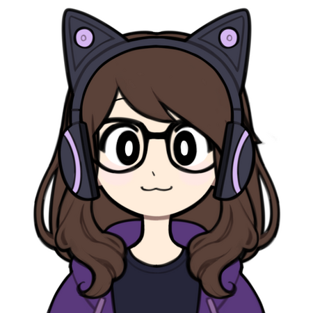 A picrew depicting myself, with brown hair, glasses, black/lavender headphones, and a purple hoodie.